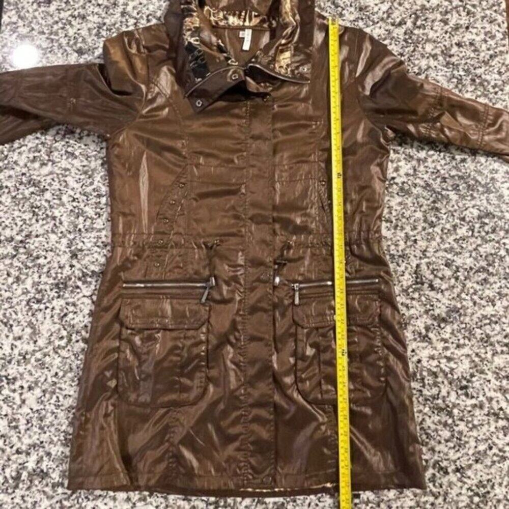 Vintage Y2K Women Metallic Brown Safari Utility Jacket Animal Print Lined M - Picture 9 of 16